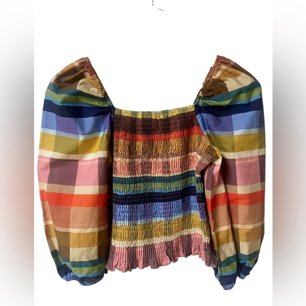 Anthropologie Farm Rio Top Blouse XS XSmall Plaid Seline Puff Sleeve New NWT